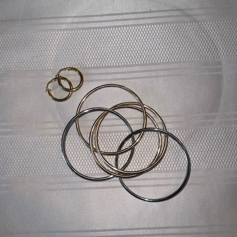 Gold & Silver Mixed-Metal Bangle Bracelet & Gold over Silver Hoop - Picture 2 of 4